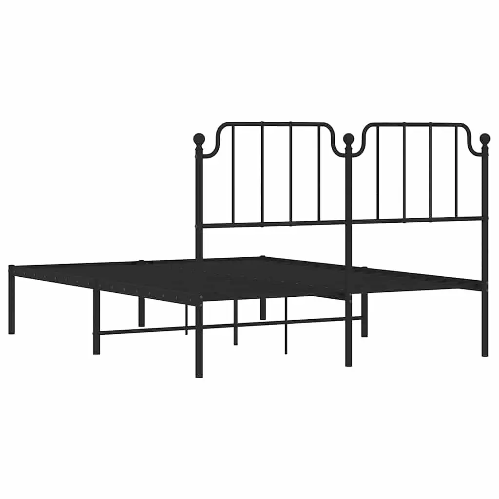Metal Bed Frame Black 135x190cm Slatted Base with Headboard for Bedroom Furniture