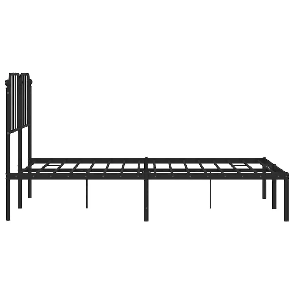 Metal Bed Frame Black 135x190cm Slatted Base with Headboard for Bedroom Furniture