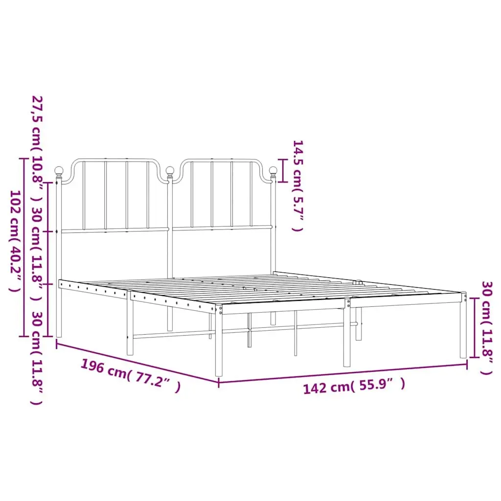 Metal Bed Frame Black 135x190cm Slatted Base with Headboard for Bedroom Furniture