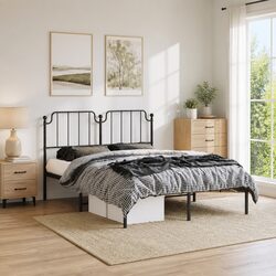 Compact Black Metal Bed Frame with Supportive Headboard 150x200 cm