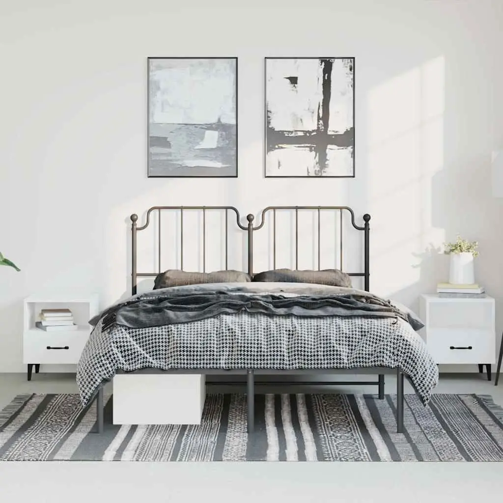 Metal Bed Frame Black 150x200 cm Steel Slats Support Headboard