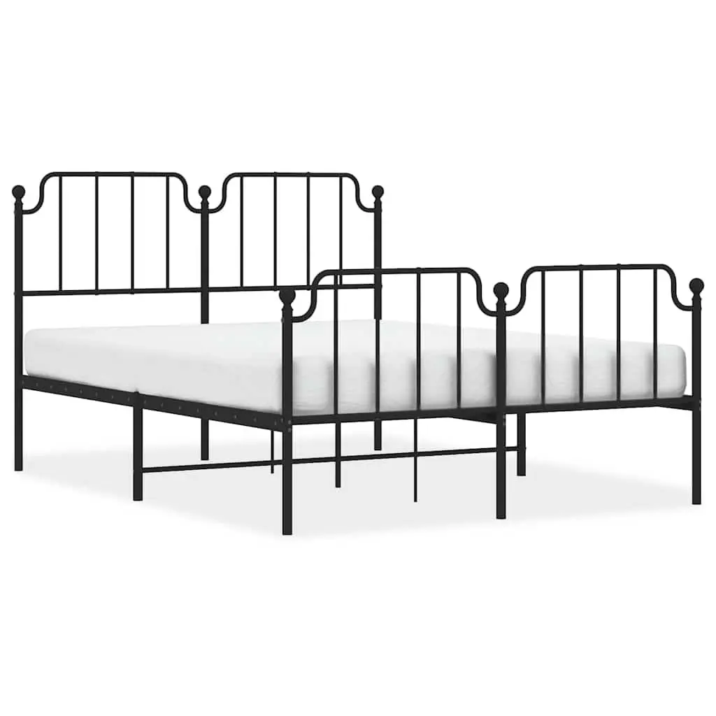 Metal Bed Frame Black 135x190 cm Robust Powder-coated Steel with Headboard Footboard
