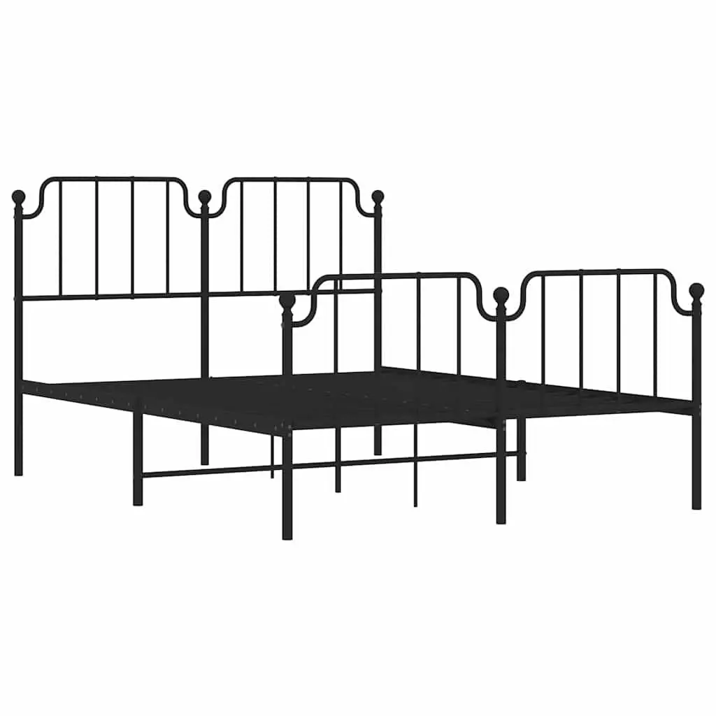 Metal Bed Frame Black 135x190 cm Robust Powder-coated Steel with Headboard Footboard