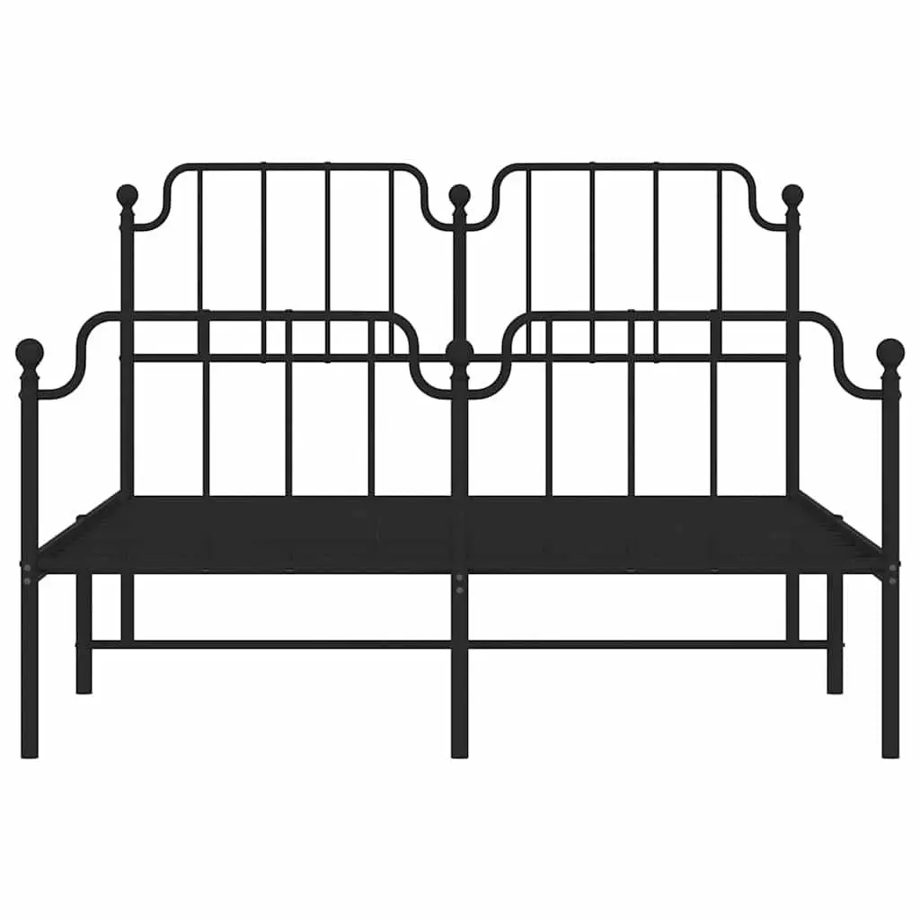 Metal Bed Frame Black 135x190 cm Robust Powder-coated Steel with Headboard Footboard