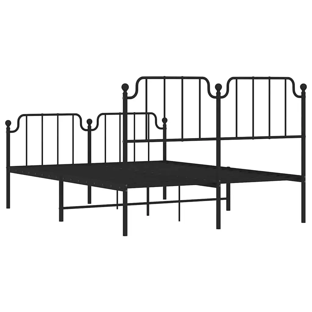 Metal Bed Frame Black 135x190 cm Robust Powder-coated Steel with Headboard Footboard