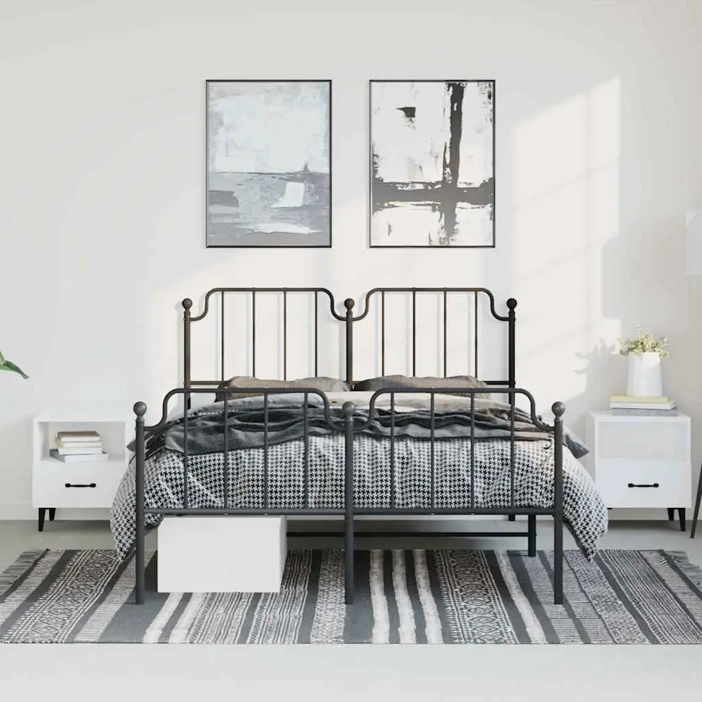 Metal Bed Frame Black 150x200 cm with Headboard and Footboard