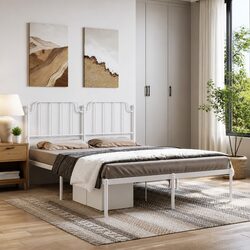 Metal Bed Frame with Headboard and Storage Space 150x200 cm