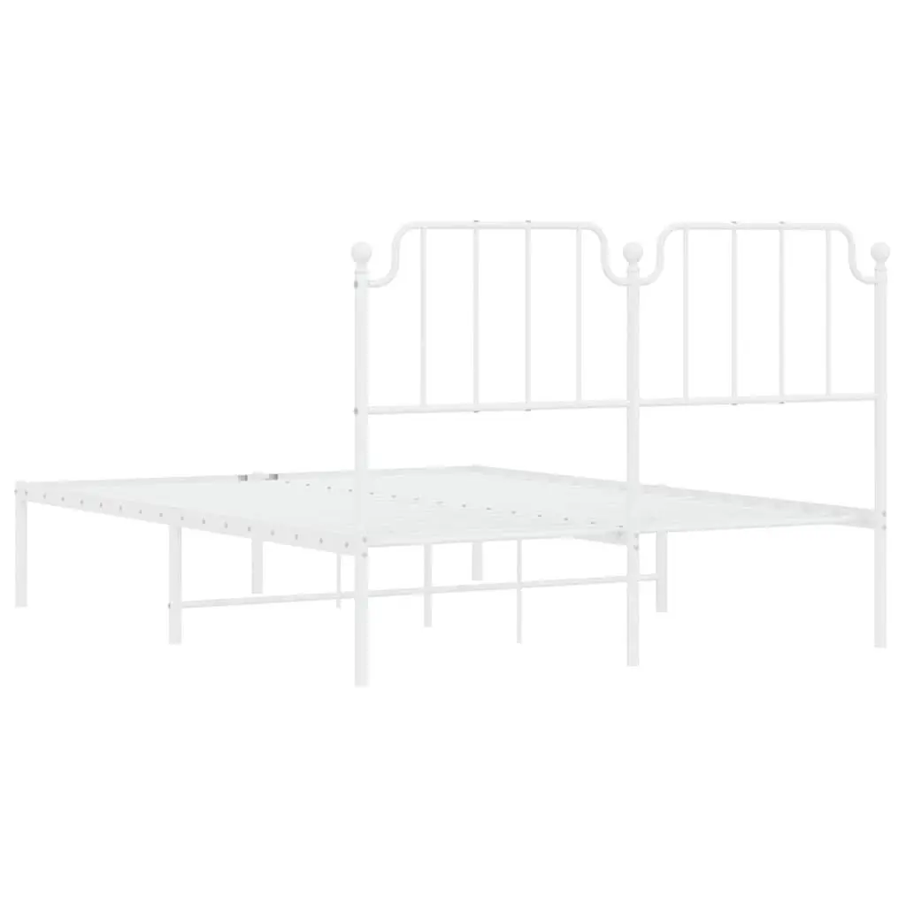 Metal Bed Frame White 150x200 cm with Headboard and Under-bed Storage