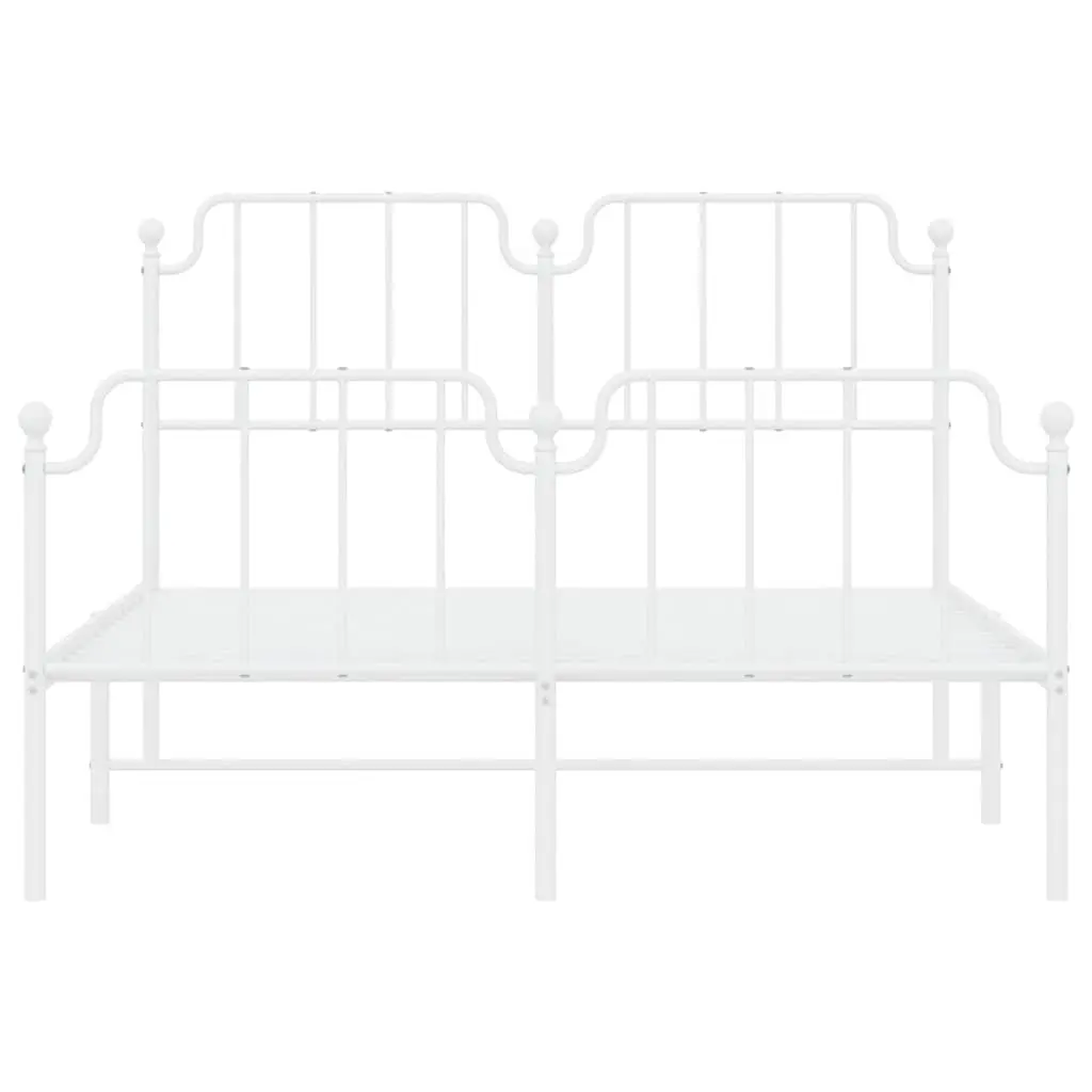 Metal Bed Frame White 150x200 cm Powder-Coated Steel with Headboard and Footboard