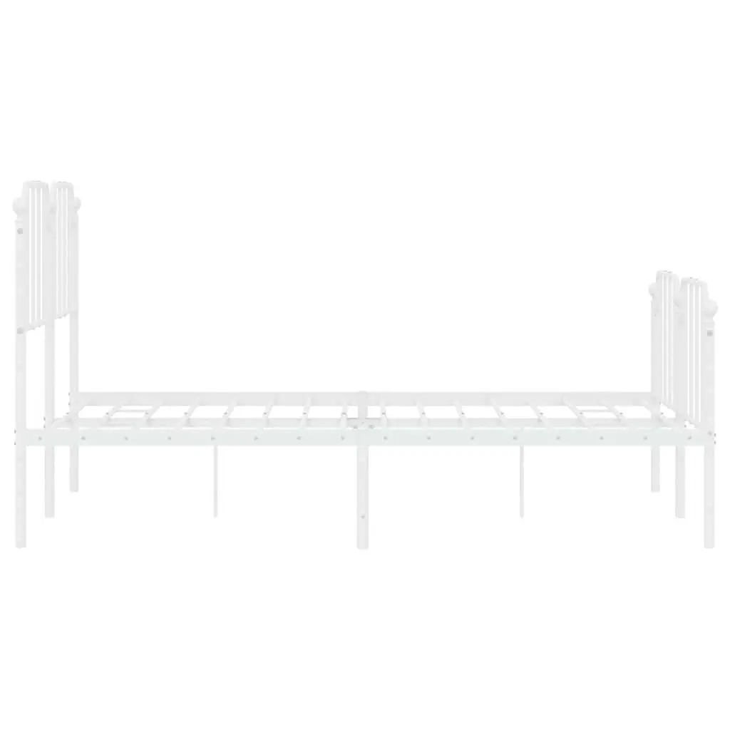 Metal Bed Frame White 150x200 cm Powder-Coated Steel with Headboard and Footboard