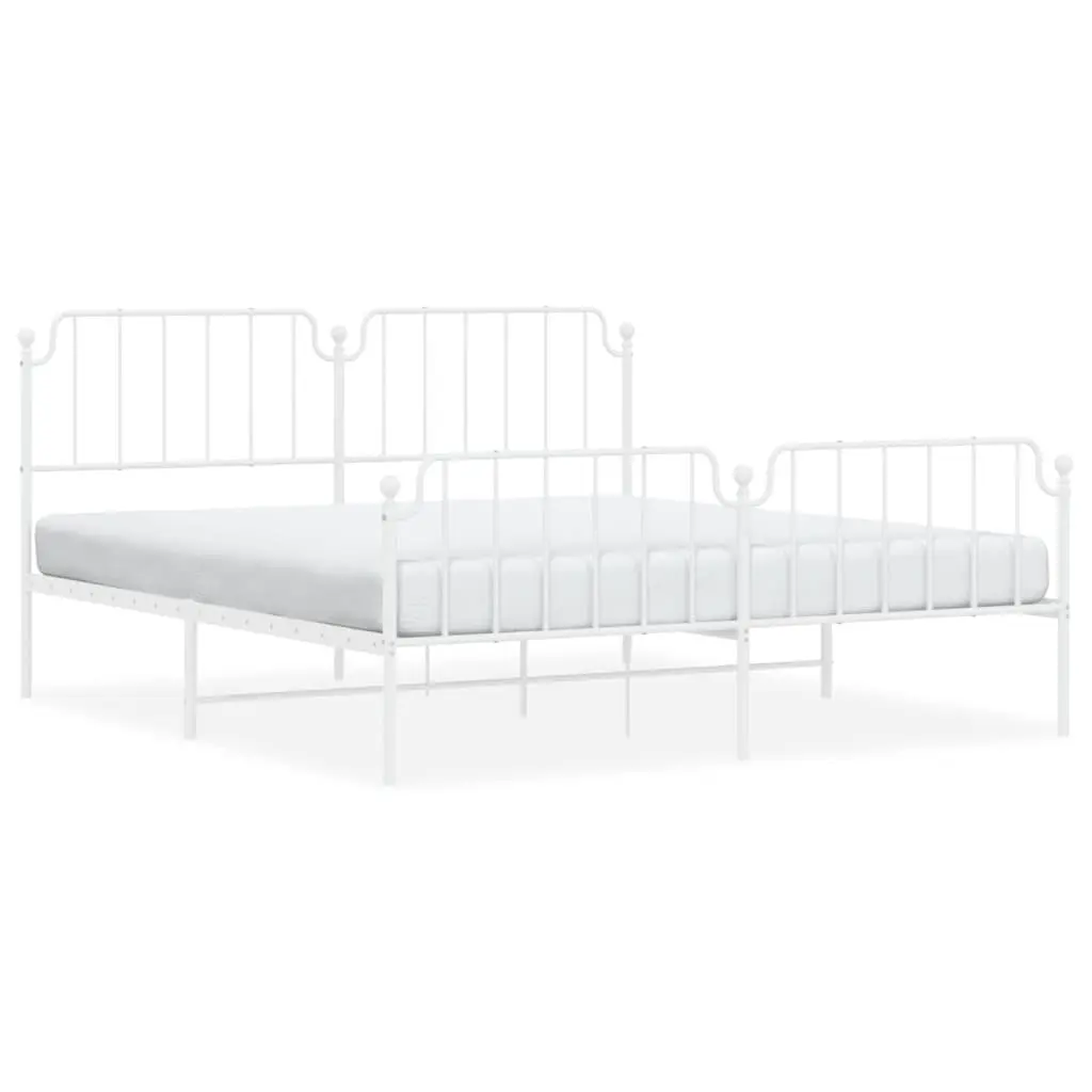 Metal Bed Frame King Size Bedroom Furniture with Headboard Footboard White