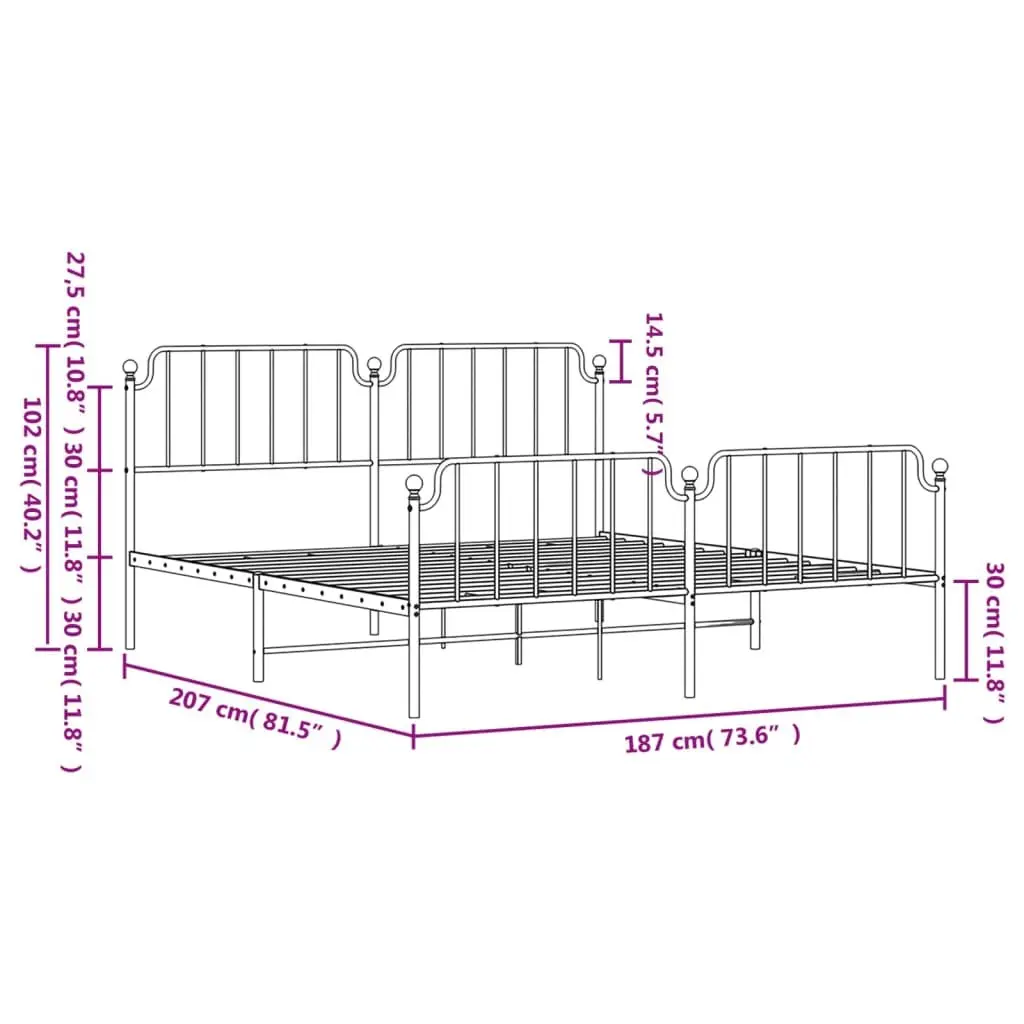 Metal Bed Frame King Size Bedroom Furniture with Headboard Footboard White