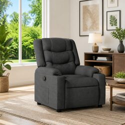Recliner Armchair Manual Reclining Function Cup Holders Side Pocket Grey Fabric
