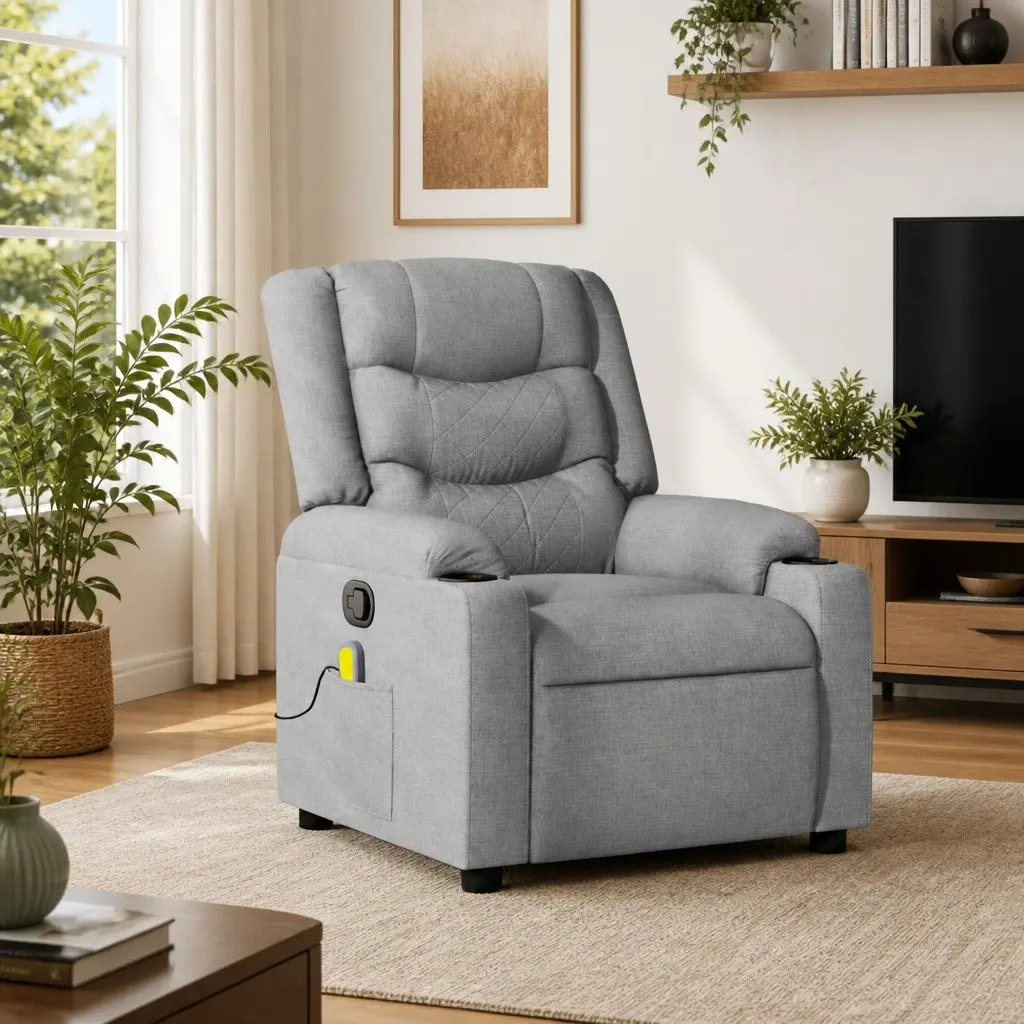 Massage Recliner Chair Grey Fabric Manual Reclining Adjustable Footrest Vibration Massage
