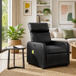 Compact Black Faux Leather Recliner with Massage