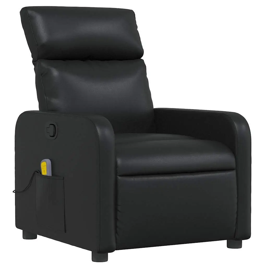 Manual Reclining Massage Chair Black Faux Leather 135 Degrees 6 Massage Points Side Pocket