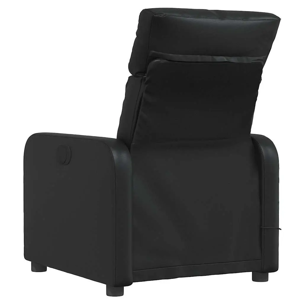 Manual Reclining Massage Chair Black Faux Leather 135 Degrees 6 Massage Points Side Pocket