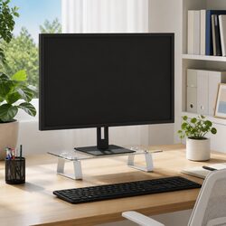 Monitor Stand White Tempered Glass Metal Computer Riser Desk Organiser Storage