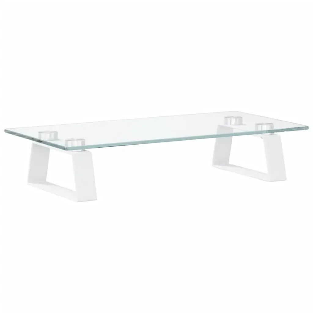 Monitor Stand White Tempered Glass Metal Ergonomic Elevation