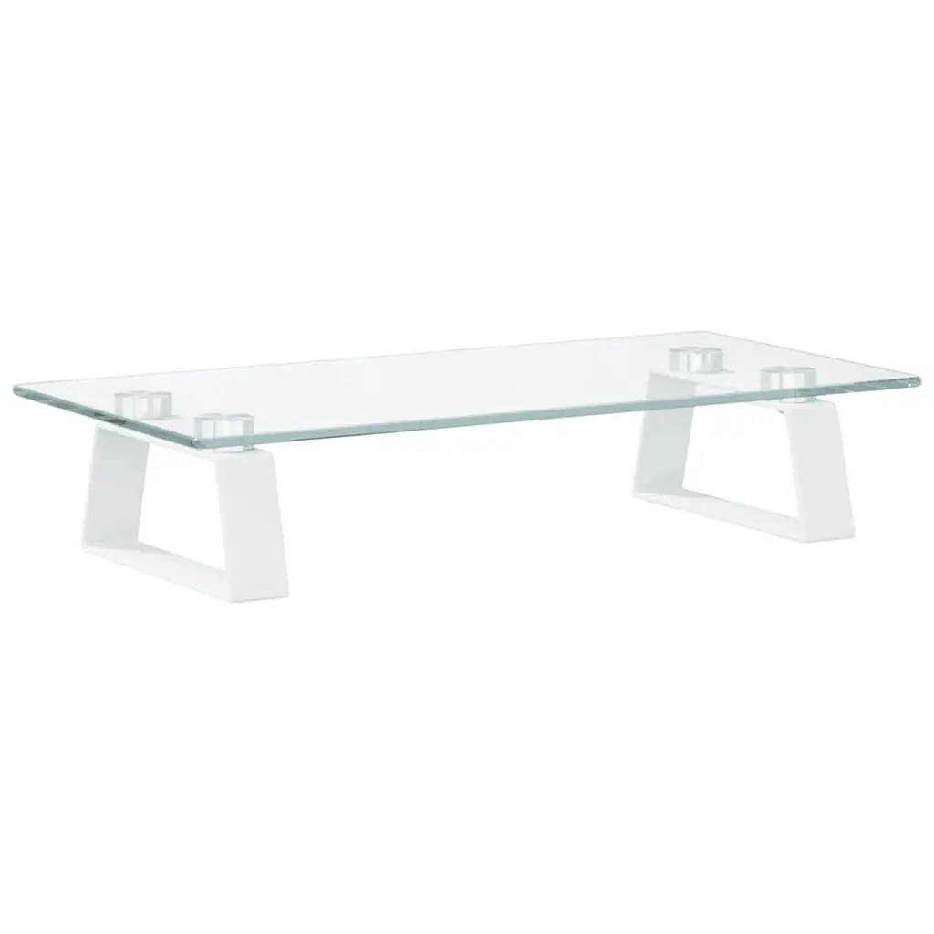 Monitor Stand White Tempered Glass Metal Ergonomic Elevation