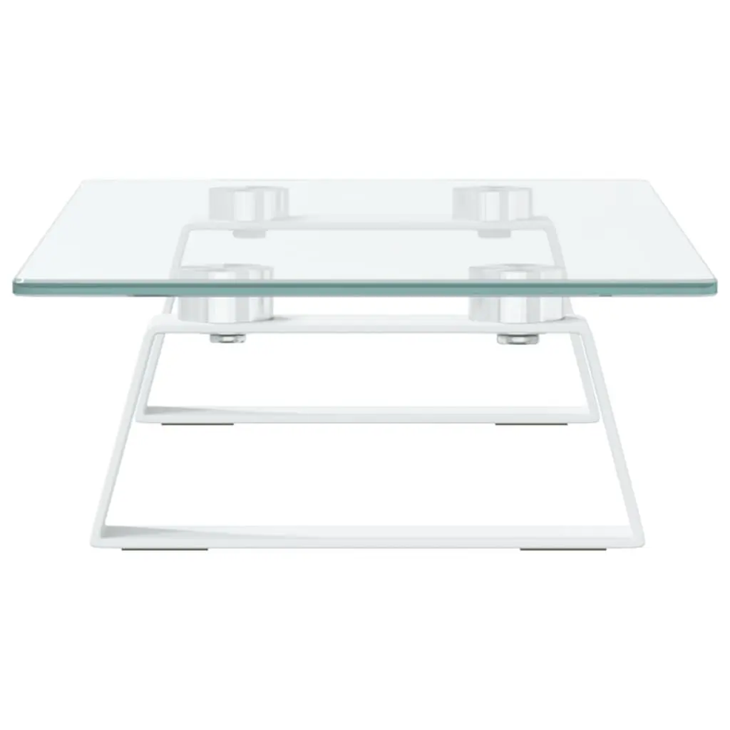 Monitor Stand White Tempered Glass Metal Ergonomic Elevation