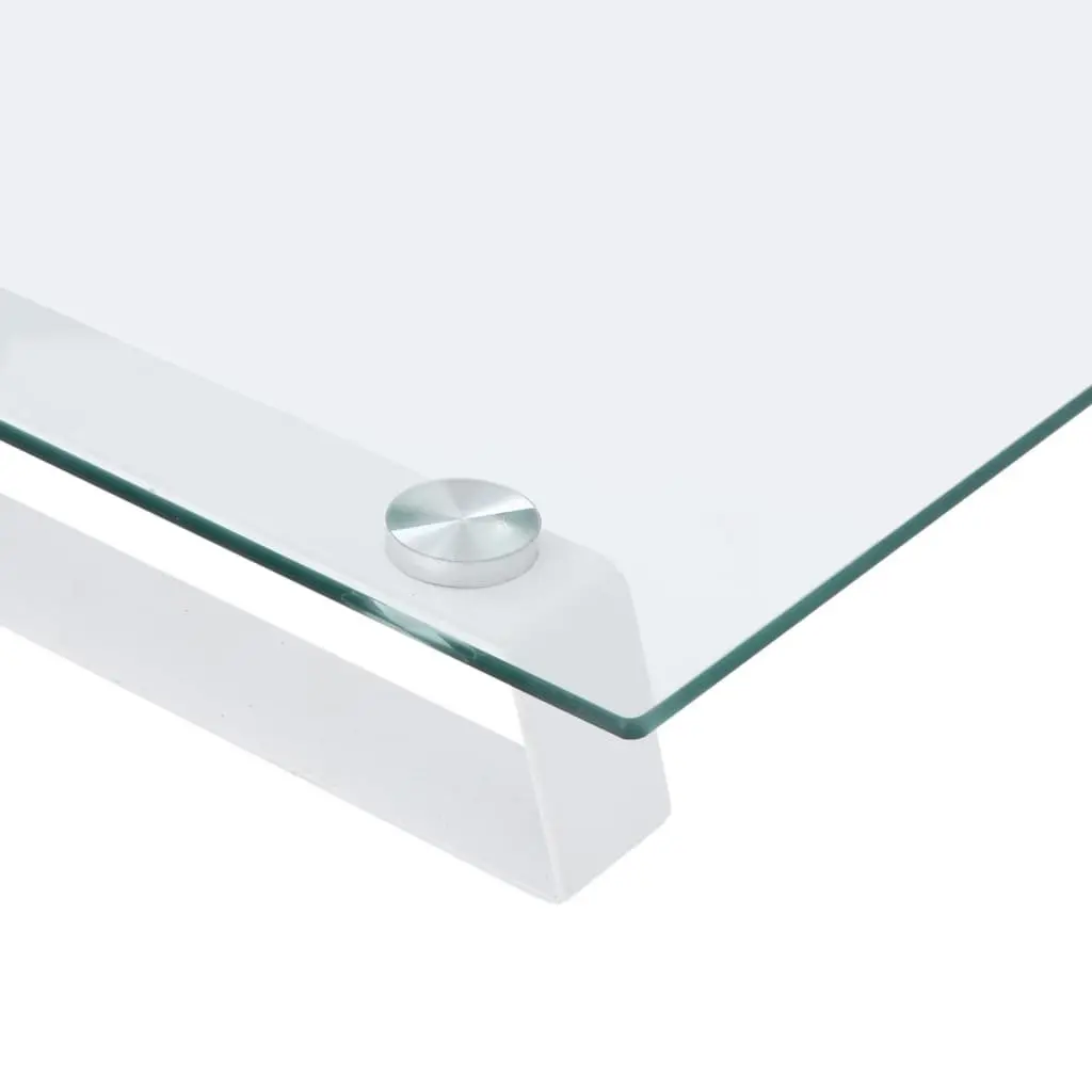 Monitor Stand White Tempered Glass Metal Ergonomic Elevation