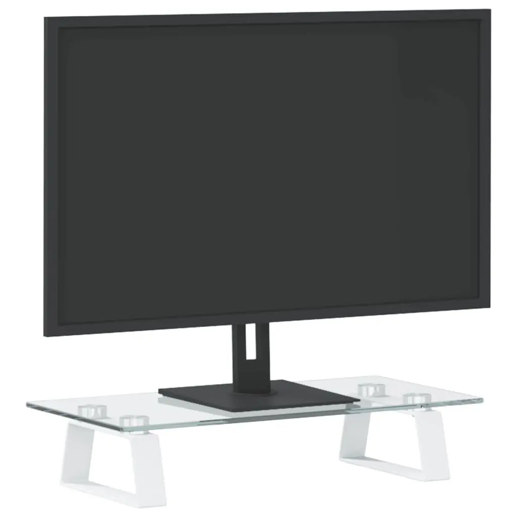 Monitor Stand White Tempered Glass Metal Ergonomic Elevation