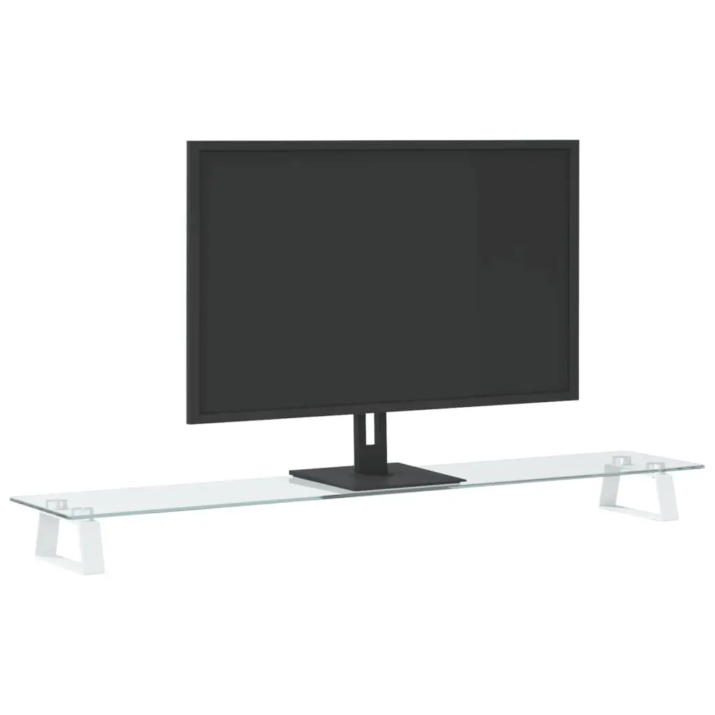 Monitor Stand White Tempered Glass Metal Computer Riser Desk Organiser Storage