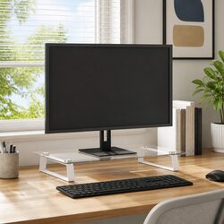 Compact White Monitor Stand with Storage and Durability