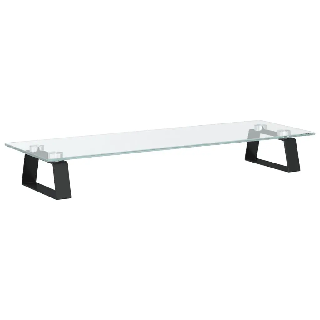 Monitor Stand 60x20x8 cm Black Tempered Glass Metal Computer Riser Desk