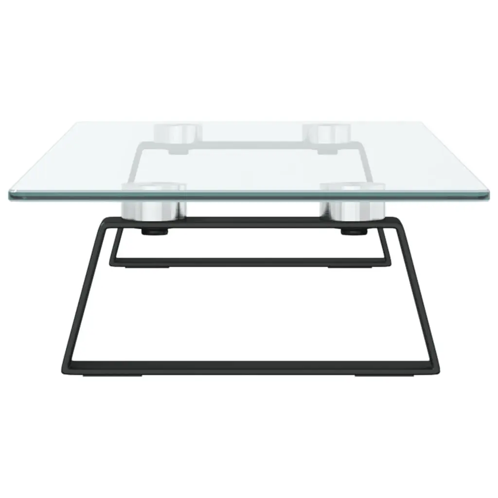 Monitor Stand 60x20x8 cm Black Tempered Glass Metal Computer Riser Desk