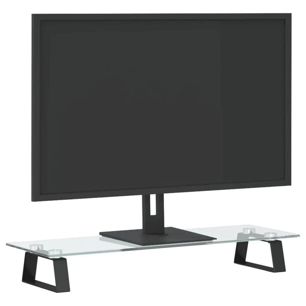 Monitor Stand 60x20x8 cm Black Tempered Glass Metal Computer Riser Desk