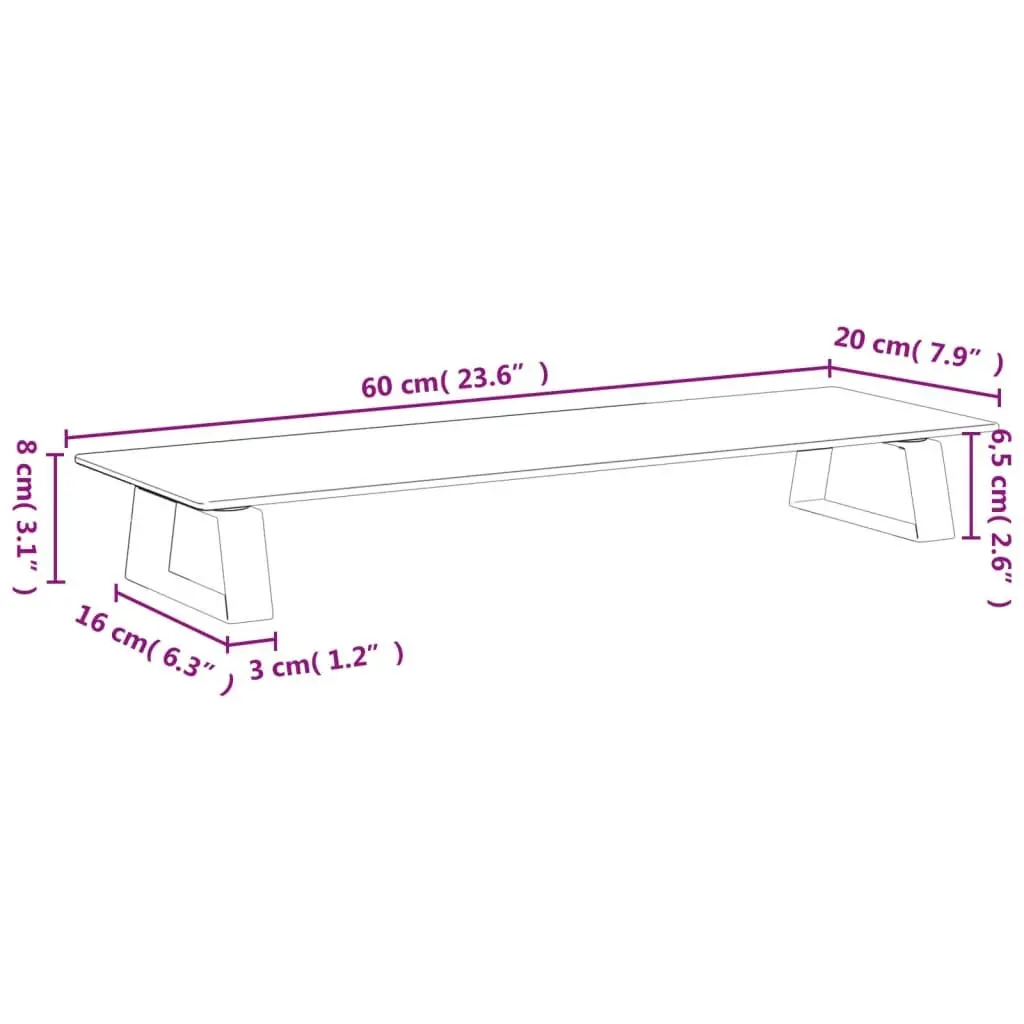 Monitor Stand 60x20x8 cm Black Tempered Glass Metal Computer Riser Desk
