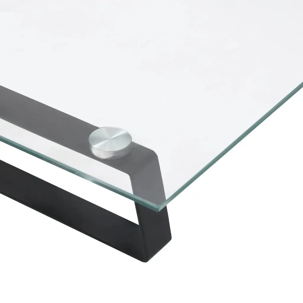 Monitor Stand Black Tempered Glass Metal Computer Riser Desk Organiser Storage