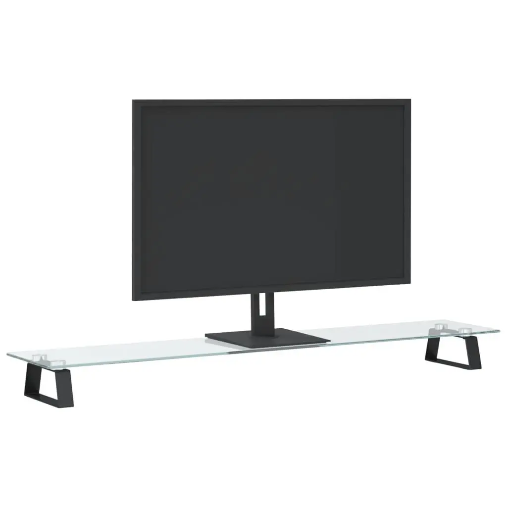 Monitor Stand Black Tempered Glass Metal Computer Riser Desk Organiser Storage