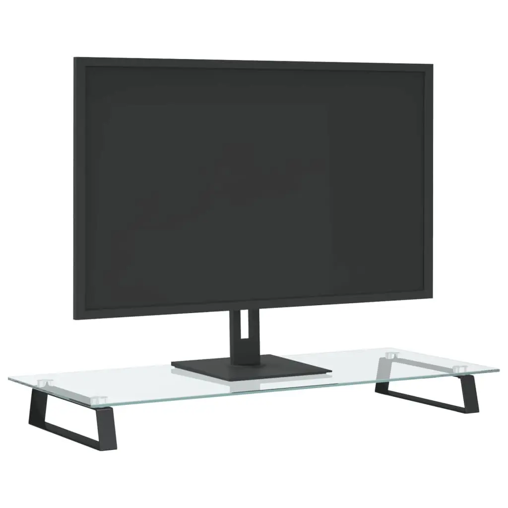 Monitor Stand Black Tempered Glass Metal Ergonomic Riser Organiser Storage