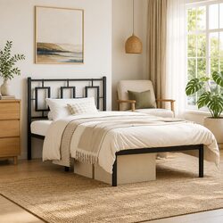 Black Bed Frame 90x190 cm with Headboard