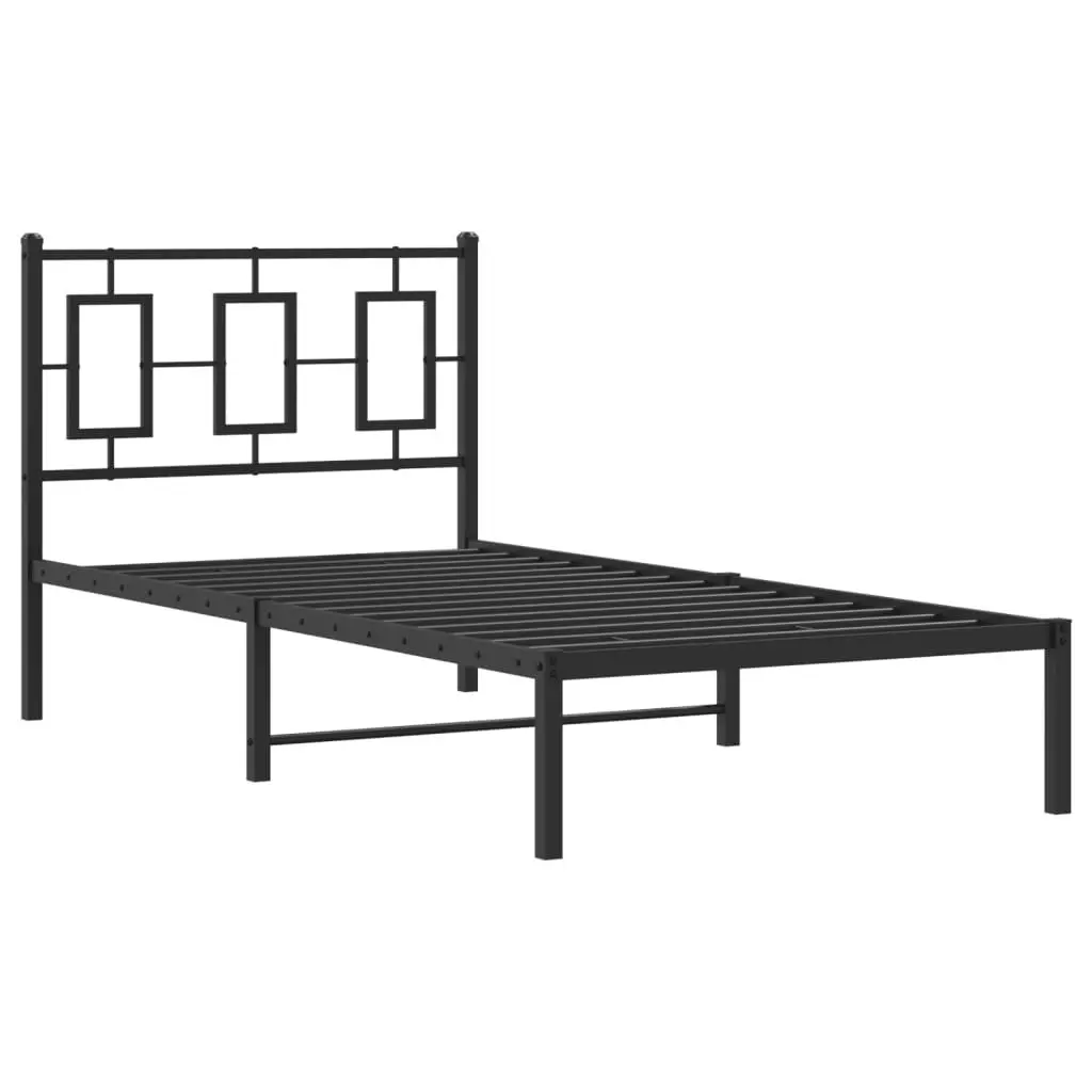 Metal Bed Frame Black 90x190 cm with Headboard Storage Space