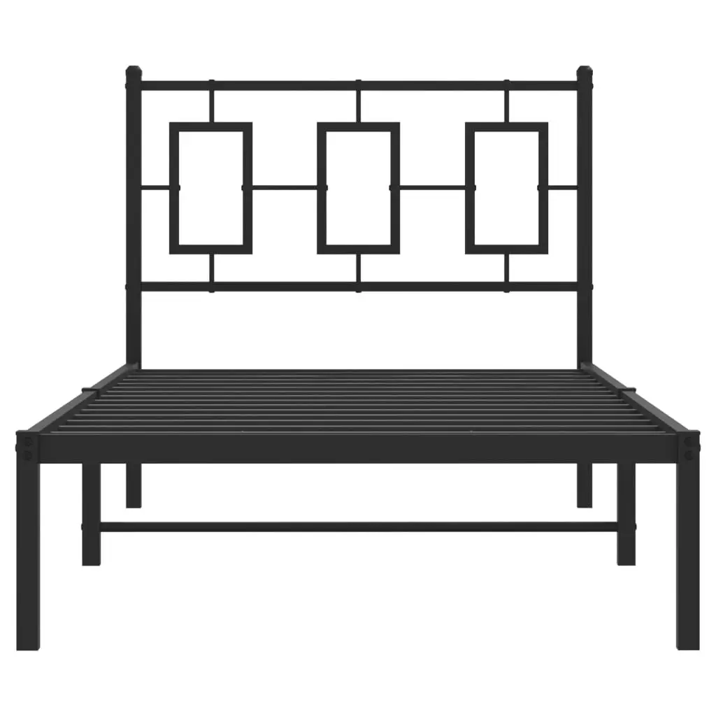 Metal Bed Frame Black 90x190 cm with Headboard Storage Space