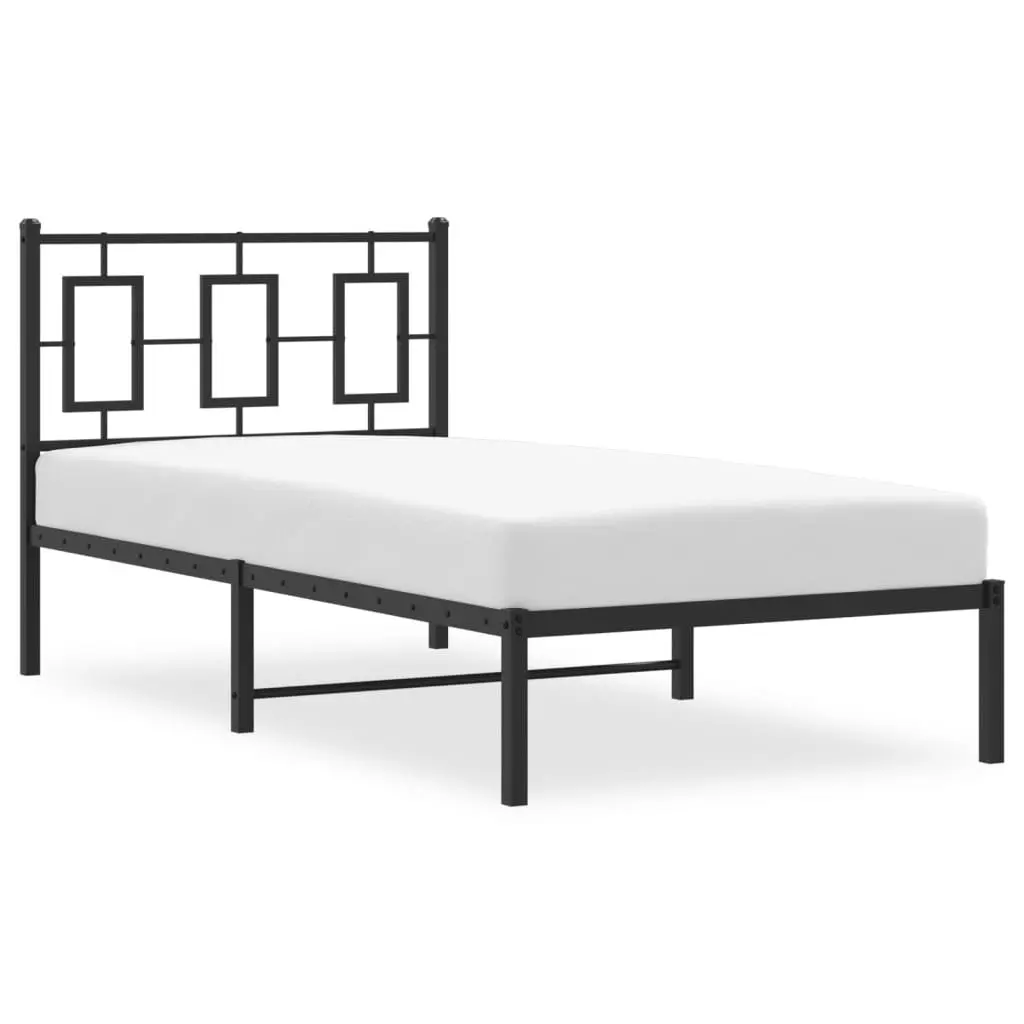 Metal Bed Frame Black 90x190 cm with Headboard Storage Space