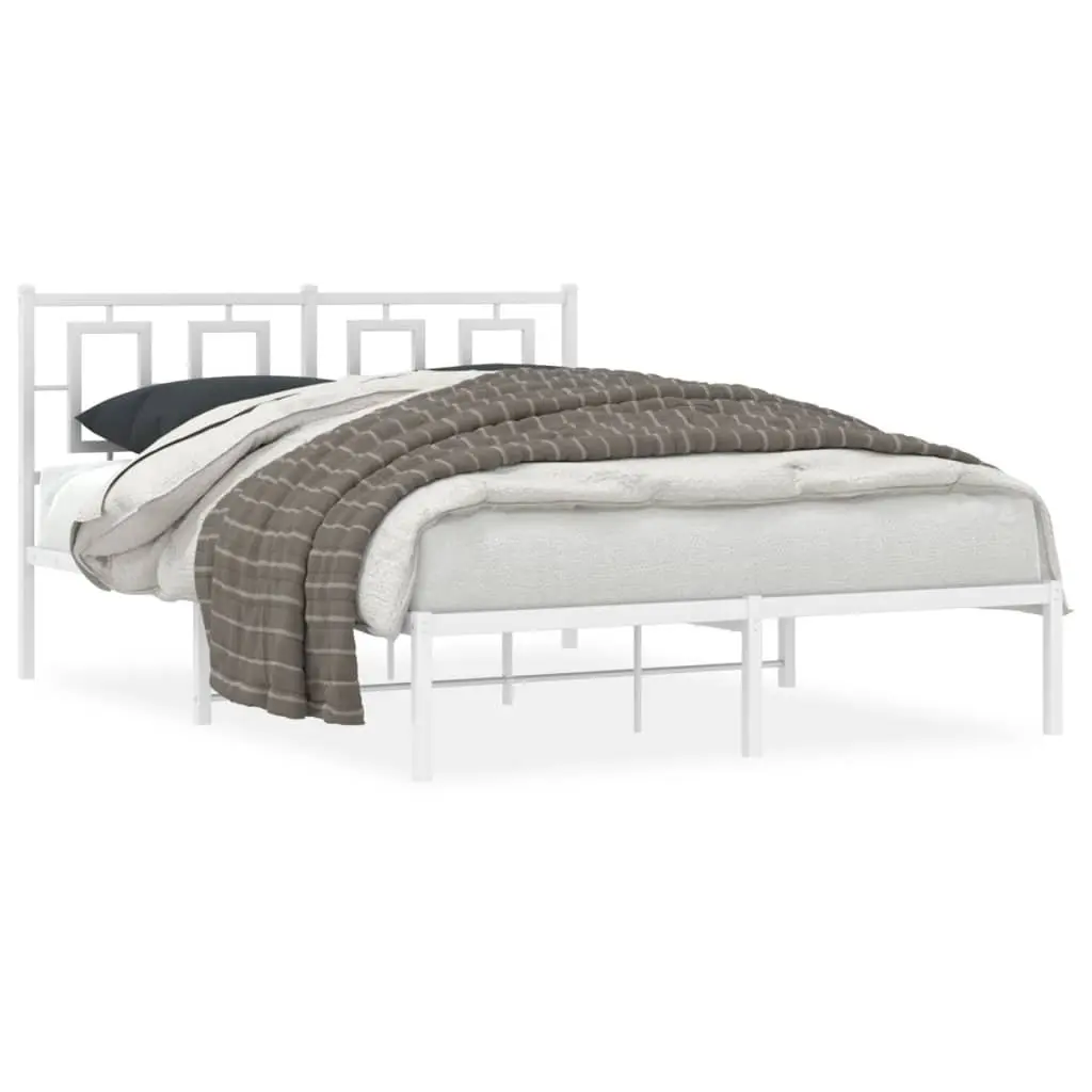 Metal Bed Frame White 135x190 cm with Headboard Slatted Base