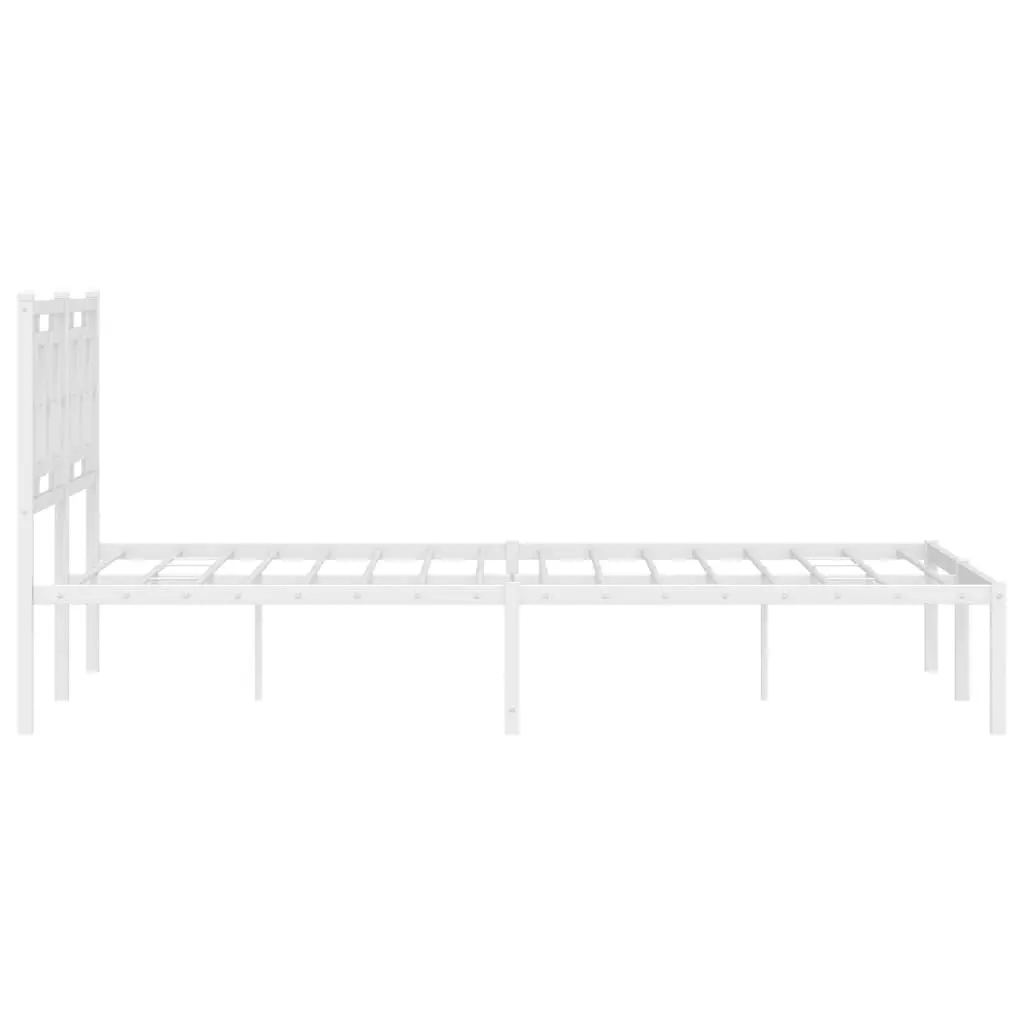 Metal Bed Frame White 135x190 cm with Headboard Slatted Base