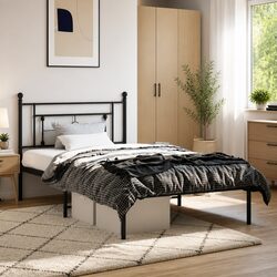 Metal Bed Frame King Single 107x203cm Black Bedroom Furniture Headboard Steel