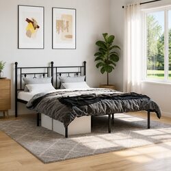 Compact Black Steel Bed Frame 135x190cm for Bedroom Use