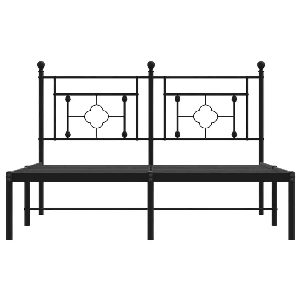 Black Metal Bed Frame 135x190cm with Slatted Base and Headboard for Bedroom