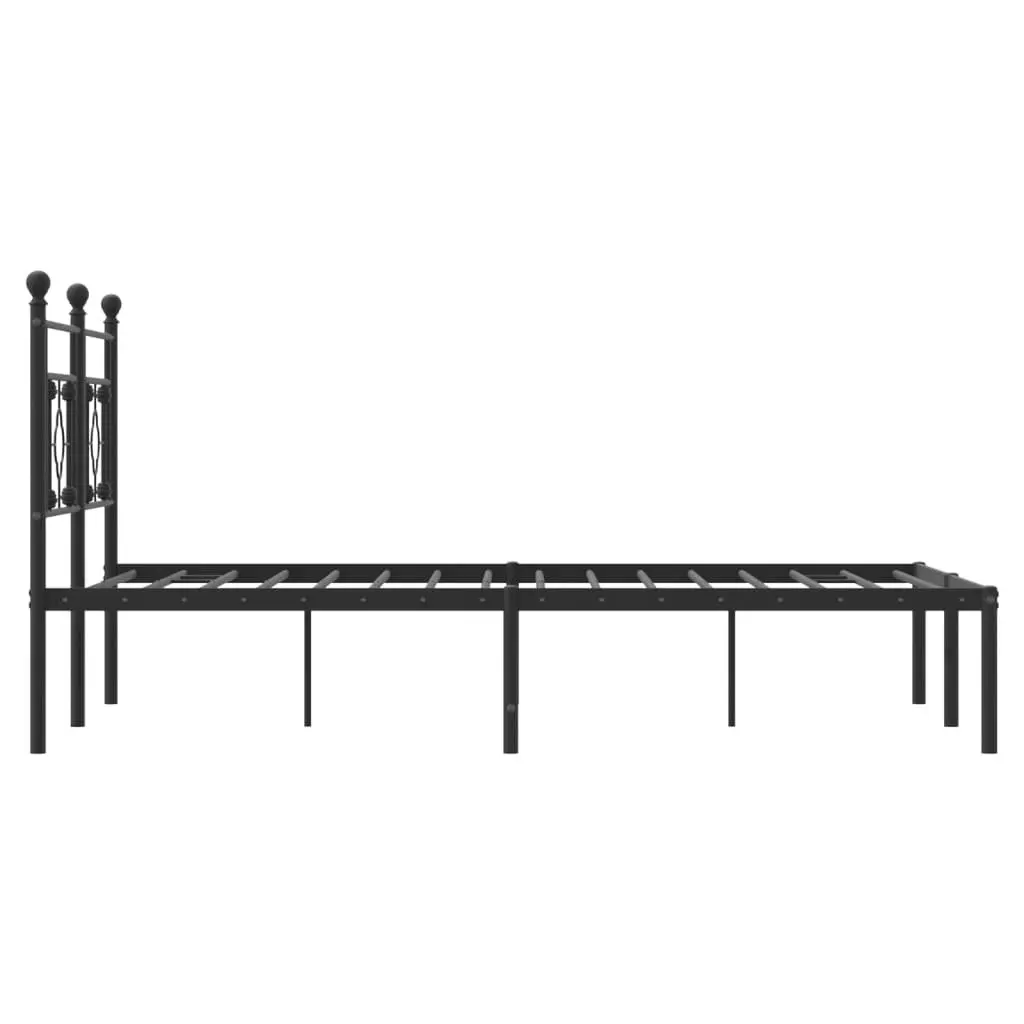 Black Metal Bed Frame 135x190cm with Slatted Base and Headboard for Bedroom