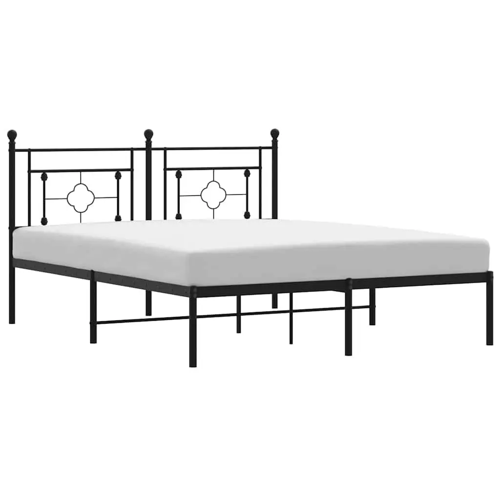 Metal Bed Frame Black 150x200 cm with Headboard Steel Construction