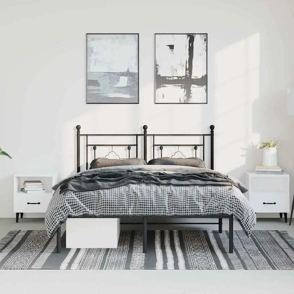 Metal Bed Frame Black 150x200 cm with Headboard Steel Construction