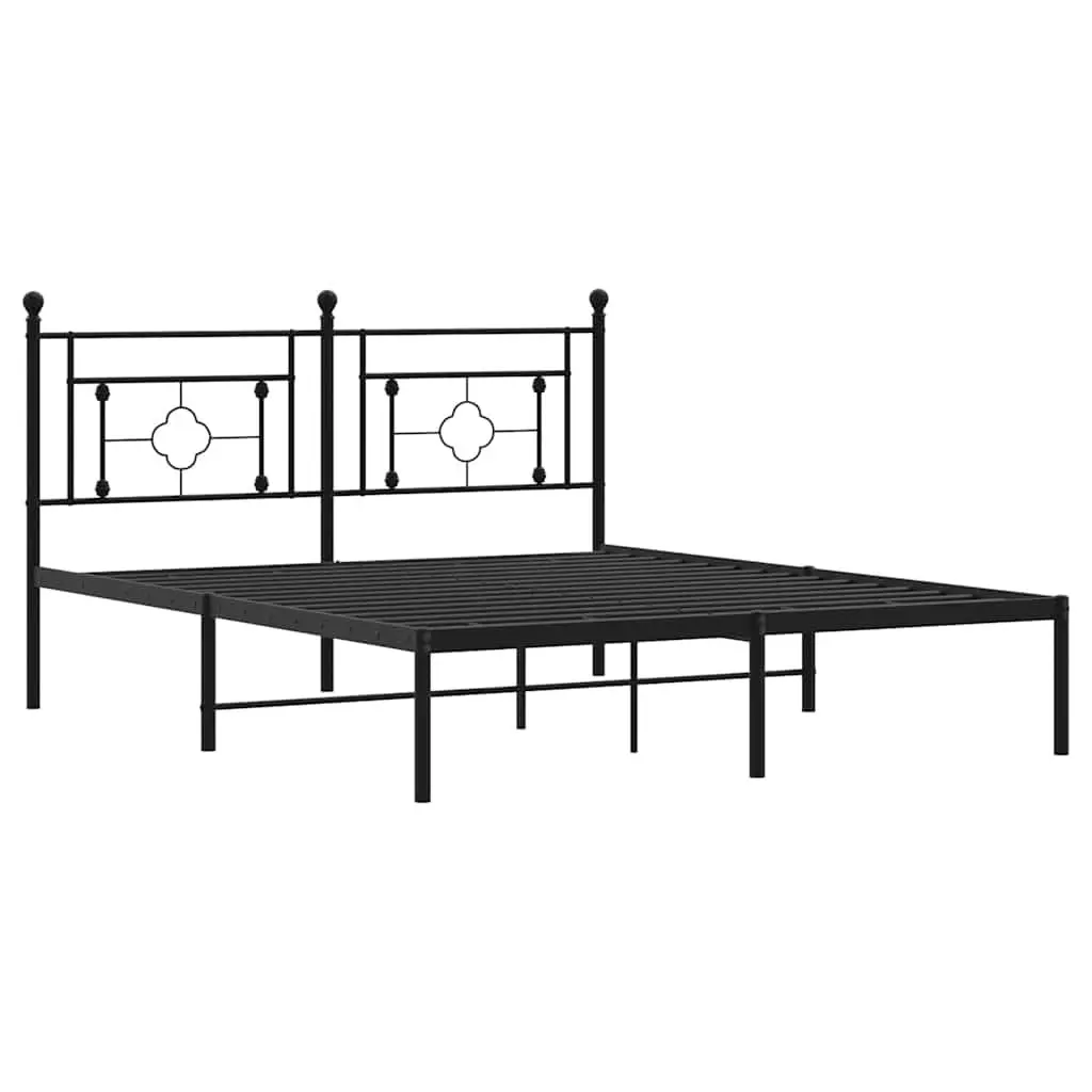 Metal Bed Frame Black 150x200 cm with Headboard Steel Construction