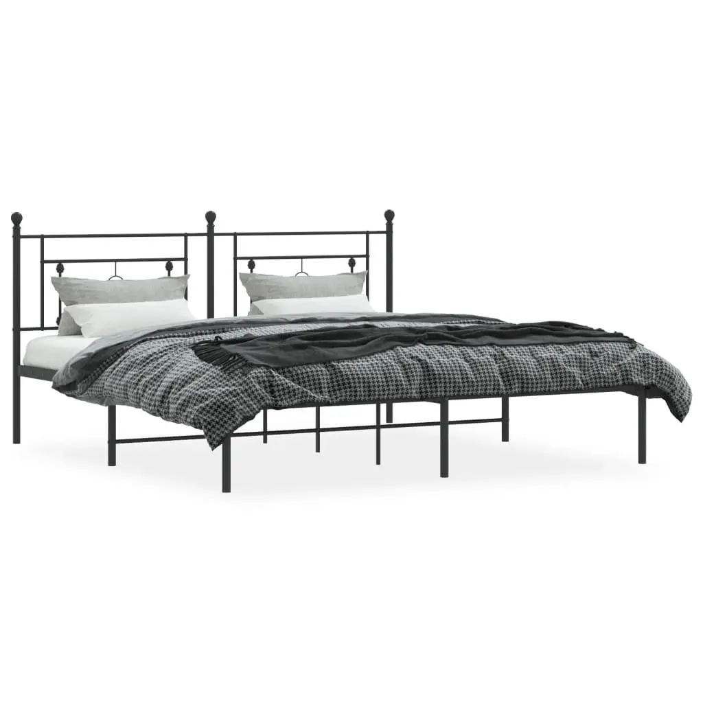 Metal Bed Frame Black King Size 183x203 cm Steel Slats Headboard Support